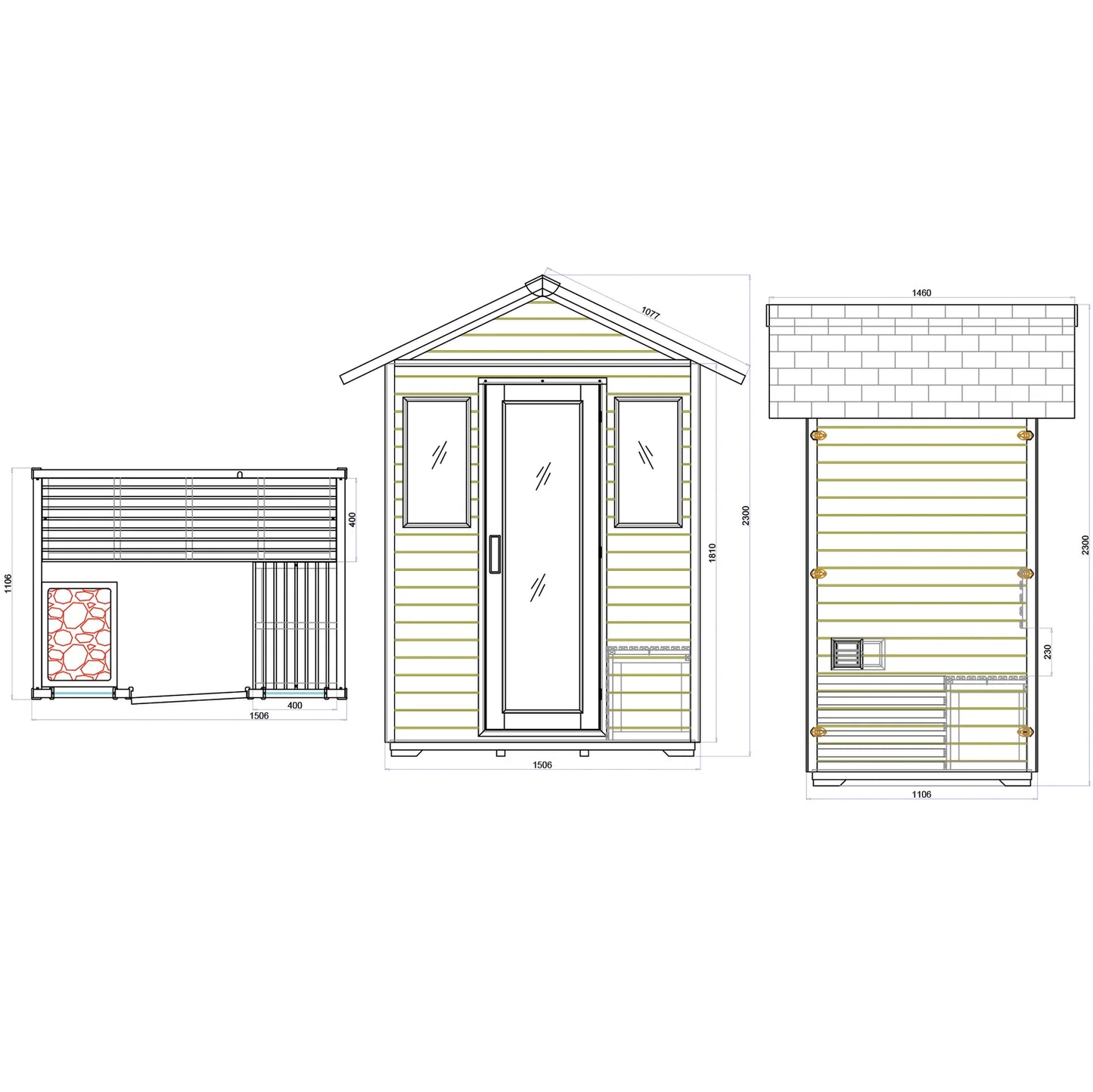 CenturaHeat 3 Person Traditional Outdoor Sauna Room